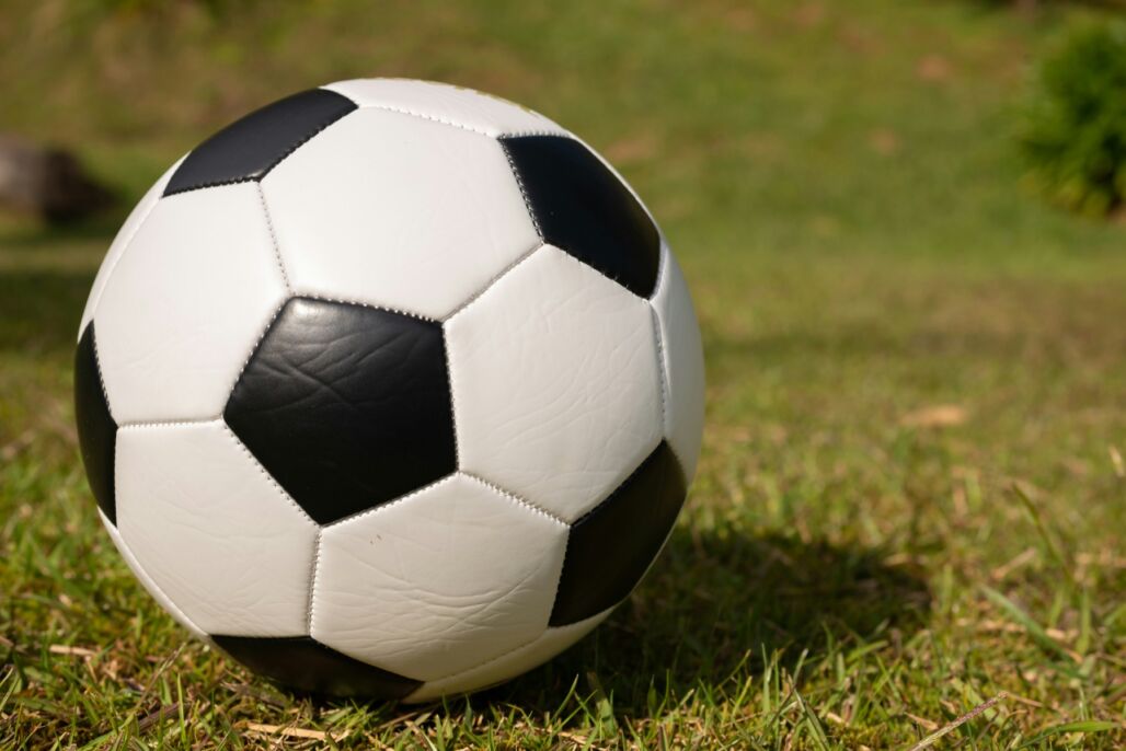 Balón de fútbol sobre el césped.
